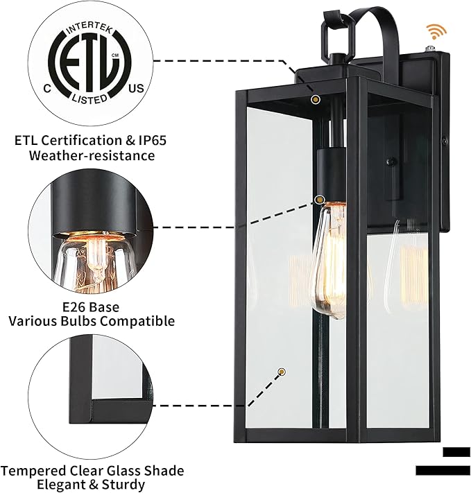 Pia Ricco Large Size Outdoor Wall Lights, Dusk to Dawn Matte Black Exterior - Image 3