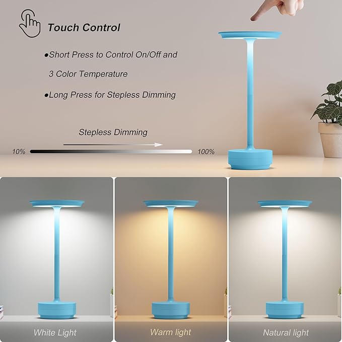 2 Pack Rechargeable Cordless Table Lamps, Portable 5000mAh Outdoor Table Light - Image 2