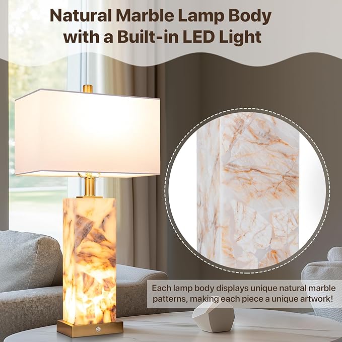 25.6" Alabaster Lamp, Marble Lamp Nightstand Lamps Set of 2, Table Lamps - Image 6