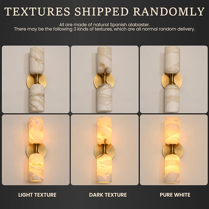 14in Modern Spanish Natural Marble Bathroom Vanity Sconces, Alabaster Wall - Image 4