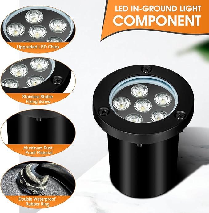 6W Well Lights Outdoor, 110V 120V Landscaping Lights IP68 Waterproof 2700k Warm - Image 3