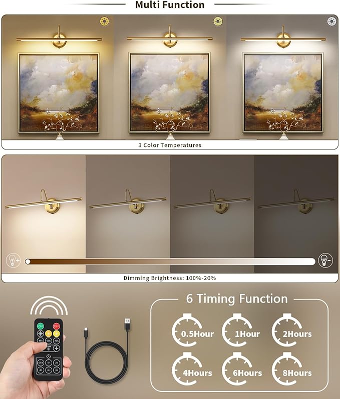 JOOSENLUX Battery Operated Picture Lights Modern Wireless Wall Lights 24.4" - Image 3