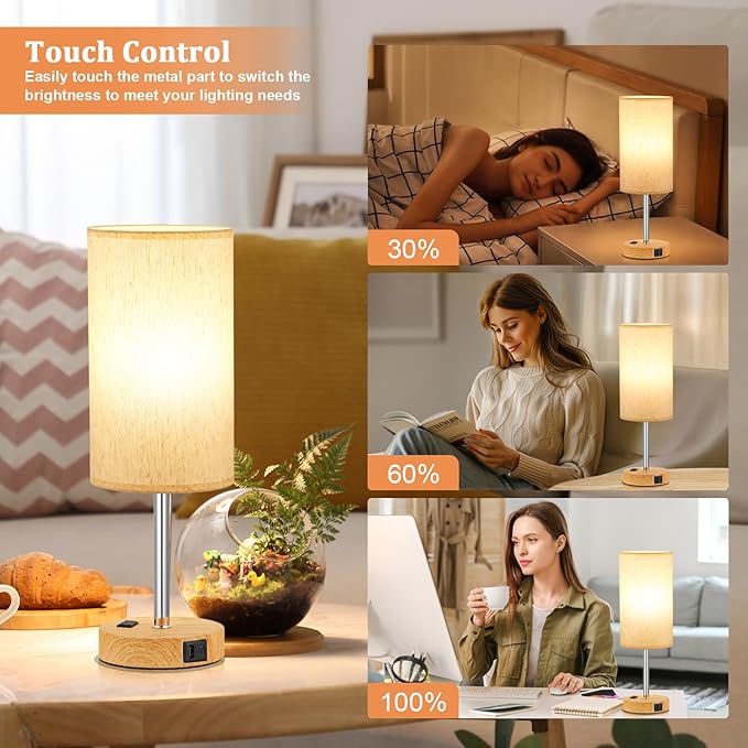 17.4Inches Tall Touch Bedside Table Lamps Set - Image 3