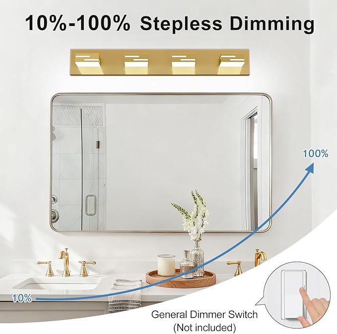 LED Modern Bathroom Vanity Light Fixtures, 4-Light 28-inch Dimmable Gold Vanity - Image 4