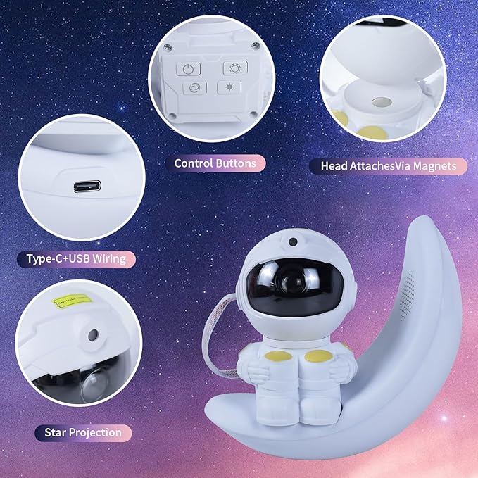 Astronaut Star Projector Galaxy Light, Built-in Speaker 360° Space Man Buddy - Image 5