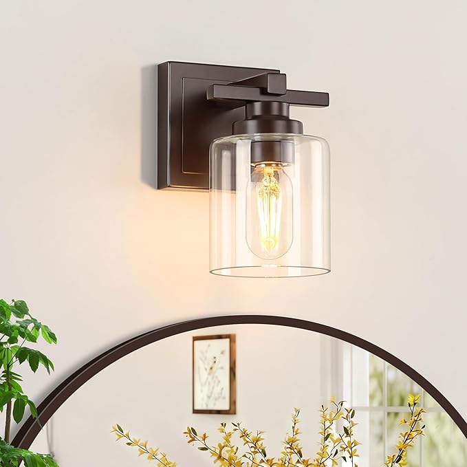 1 Light Modern Bathroom Light Fixtures Over Mirror, Bronze Finish Vanity Lights by BRKNIT