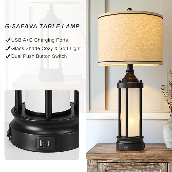 25'' Table Lamps for Bedroom Living Room Lamps Set of 2 Farmhouse Nightstand - Image 3