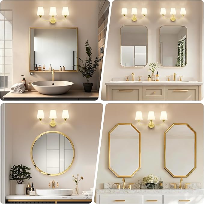 Brushed Gold Bathroom Light Fixtures, 3-Light Vanity Lights, Bathroom Lighting - Image 8