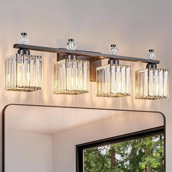 Vanity Lights 4-Light Modern Crystal Vanity Light Sand Black Bathroom Light by FDPBY
