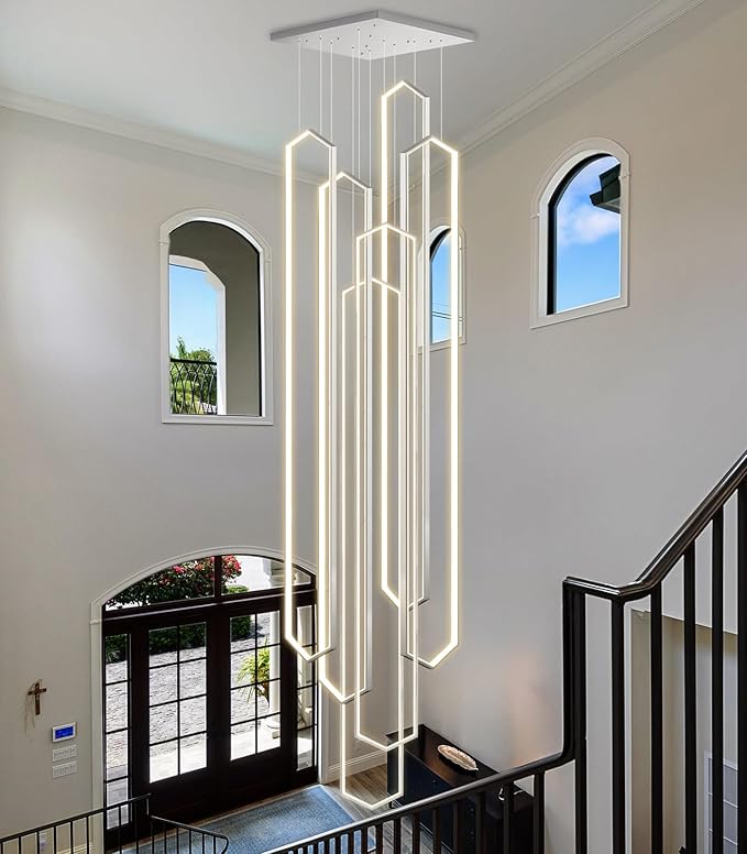 6 Rings Large Chandelier for Staircase Modern High Ceiling Chandelier LED - Image 9