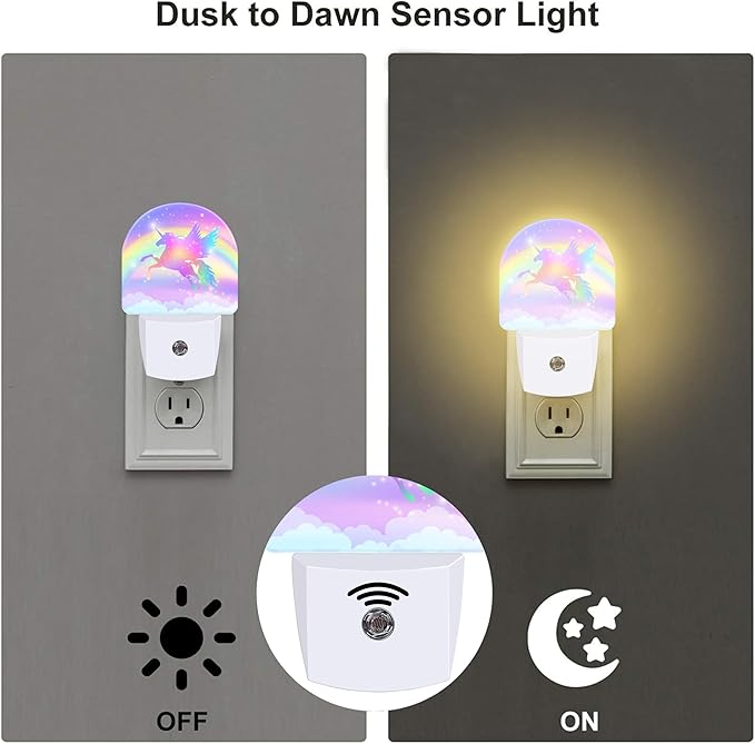 Flying Unicorn and Rainbows Night Light Plug into Wall, Shining Stars and - Image 3