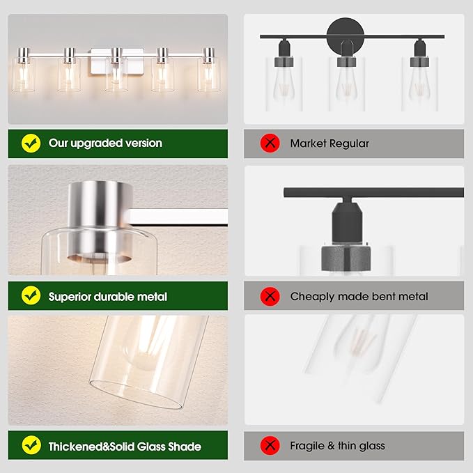 5-Light Modern Vanity Light Fixtures Over Mirror, Brushed Nickel Bathroom Light - Image 2