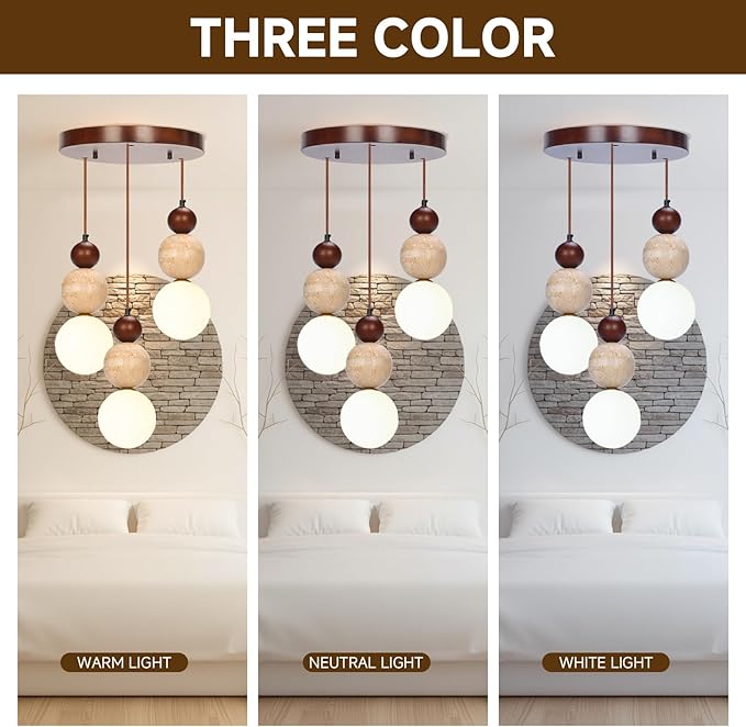 Wabi Sabi Pendant Light, 3-Light Travertine Stone Fixture-Japandi Japanese - Image 4