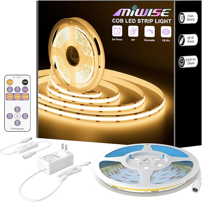 MIWISE COB LED Strip, 2700K Warm White 32.8ft/10m, Dimmable Super Bright 24V by MIWISE