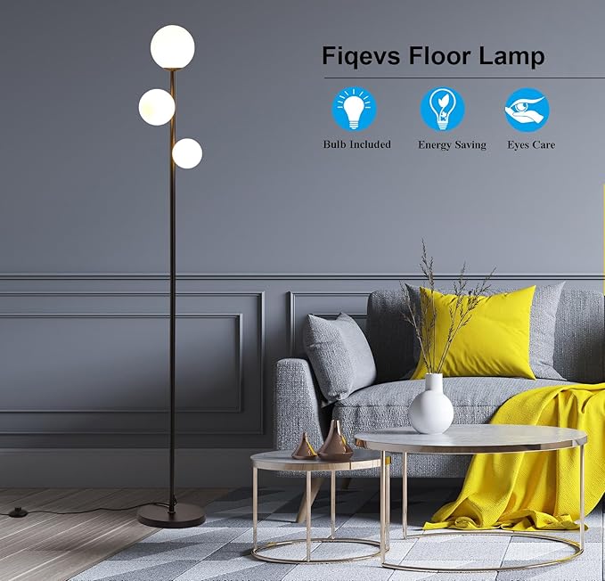Fiqevs 3 Globe Mid Century Modern Floor Lamp, 3 x 800LM LED Bulbs Included - Image 2