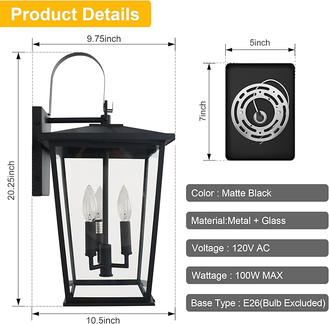 Kalium Modern Outdoor Wall Sconce Fixture 20 1/2", Matte Black, 3-Light - Image 5