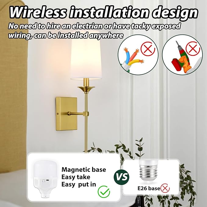 TERLEENART Battery Operated Wall Sconce Set of 2, Cordless Rechargeable Wall - Image 6