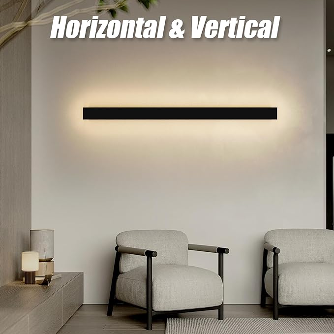 2 Pack 31.5inch Long Outdoor LED Wall Lights 24W Black 3000K Warm White Porch - Image 7