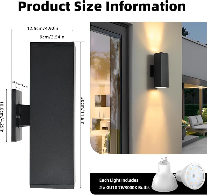 tewei 4 Pack LED Square Up and Down Lights Outdoor Wall Lights, Matte Black - Image 4