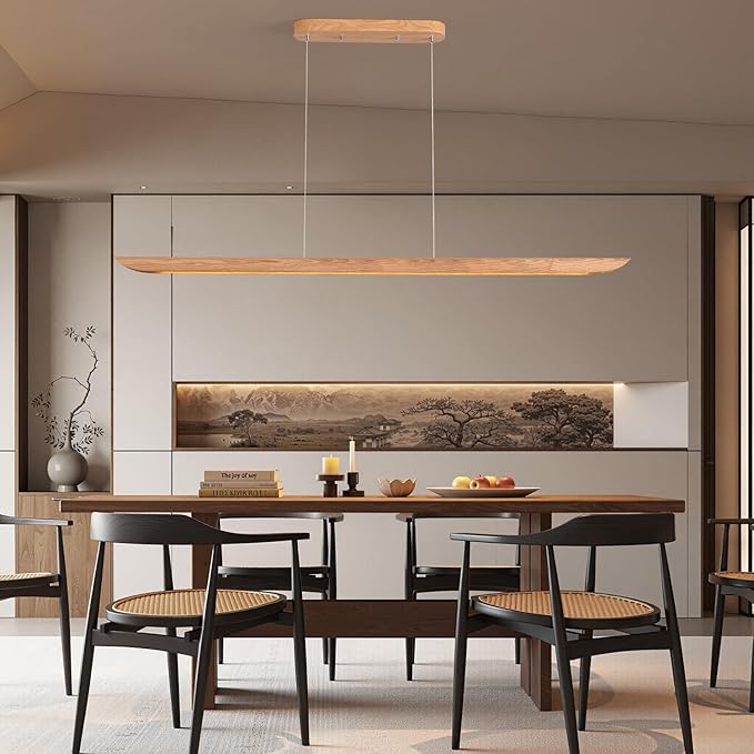 55" Wood Linear Pendant Light, Dimmable Kitchen Island Light - Image 4