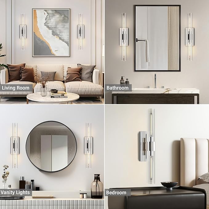 Nickel Wall Sconces Set of Two, Brass 22.8" Sconces Wall Lighting, Bathroom - Image 4
