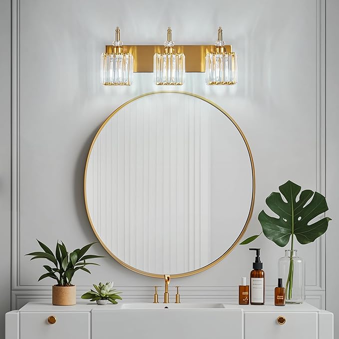 Modern Bathroom Vanity Light 3-Light Gold Crystal Light Fixtures Over Mirror - Image 7
