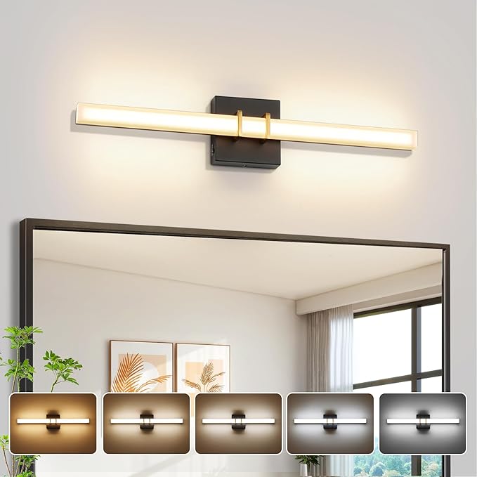Modern Black and Brass Vanity Light Bar 24 Inch, 16W 5CCT Dimmable Bathroom by BRKNIT