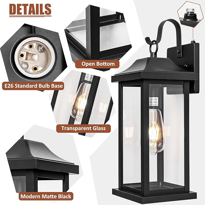 Dusk to Dawn Large Outdoor Wall Light 17 Inch, Exterior Light Fixture Porch - Image 6
