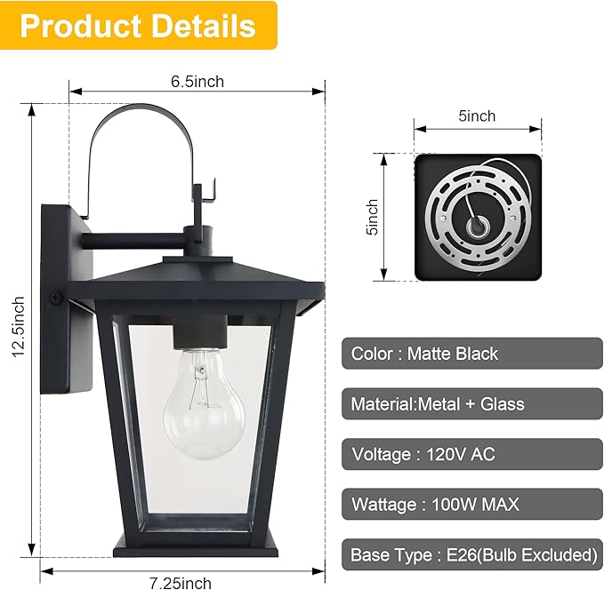 Kalium Outdoor Wall Lantern 2 Pack, Waterproof Exterior Wall Mount Light - Image 4