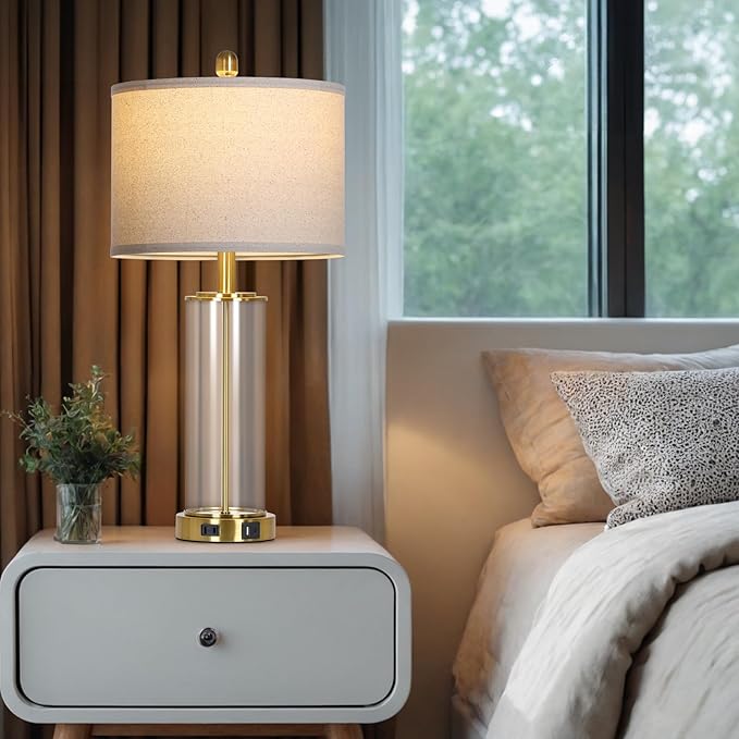 26" Gold Glass Table Lamps Set of 2, 3-Way Dimmable Touch Control Living Room - Image 5