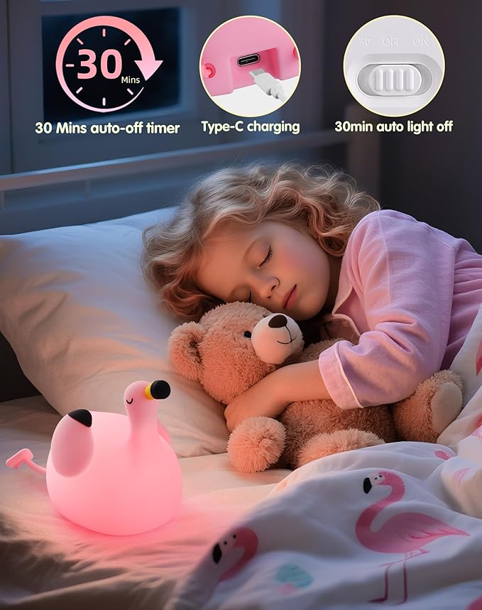 YISUN Flamingo Night Light for Kids, Soft Silicone Nursery Night Lamp - Image 2