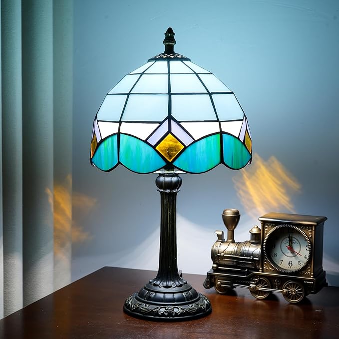 Sky Blue and White Lamp Small Tiffany Lamps Bedside Nightstand by TIFLRIS