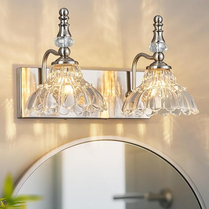 Vintage Bathroom Vanity Light, 2-Light Brushed Nickel Vanity Lighting Fixture by LBSQJ