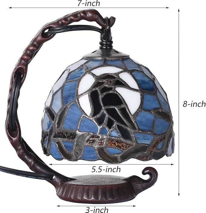Bieye L12011 Tiffany Style Stained Glass Raven Table Lamp Mini Night Light - Image 6