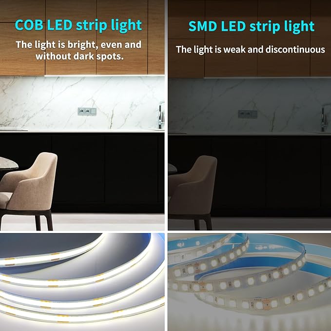 COB LED Strip Lights 6000K 65.6ft DC 24V Dimmable White Flexible LED Tape Light - Image 4