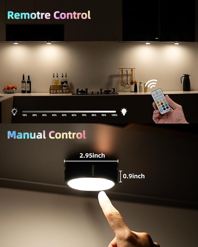 HOLKPOILOT Puck Lights with Remote, 2000mAh Battery Operated Rechargeable Under - Image 4