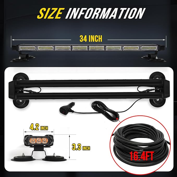 34inch 166 LED Emergency Rooftop Strobe Lights Bar Flashing Safety Traffic - Image 5