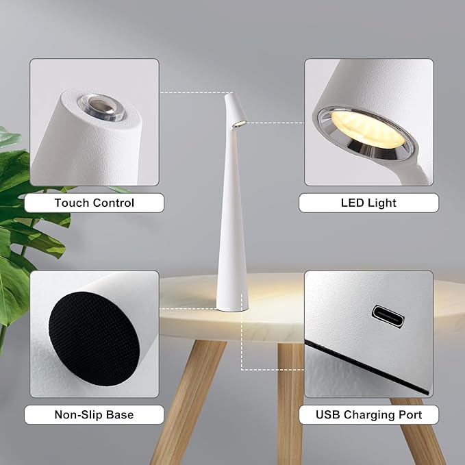 Cordless Small Table Lamps Set of 2, 3 Levels Brightness Portable Desk Lamp - Image 6