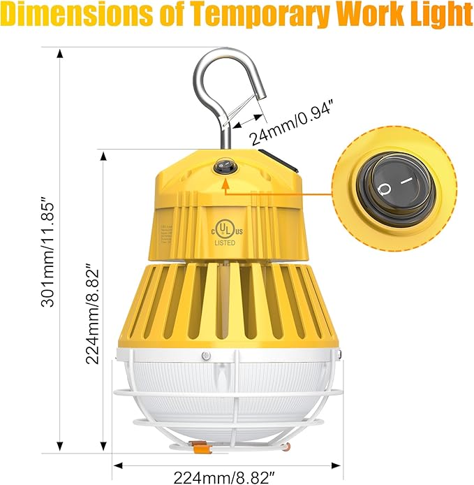 LED Temporary Work Light 80W, 10400LM 5000K Portable Hanging Construction Light - Image 6