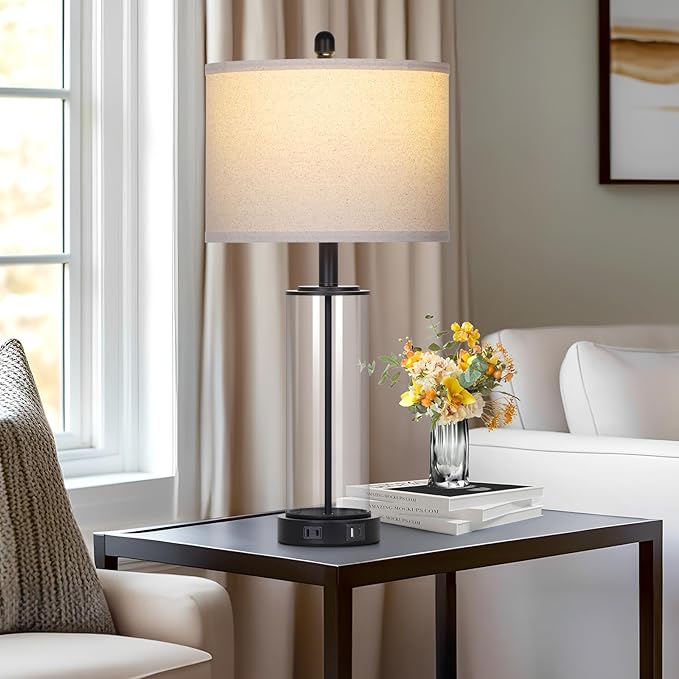 26" Black Glass Table Lamp for Living Room Single, 3-Way Dimmable Bedside Lamps - Image 6