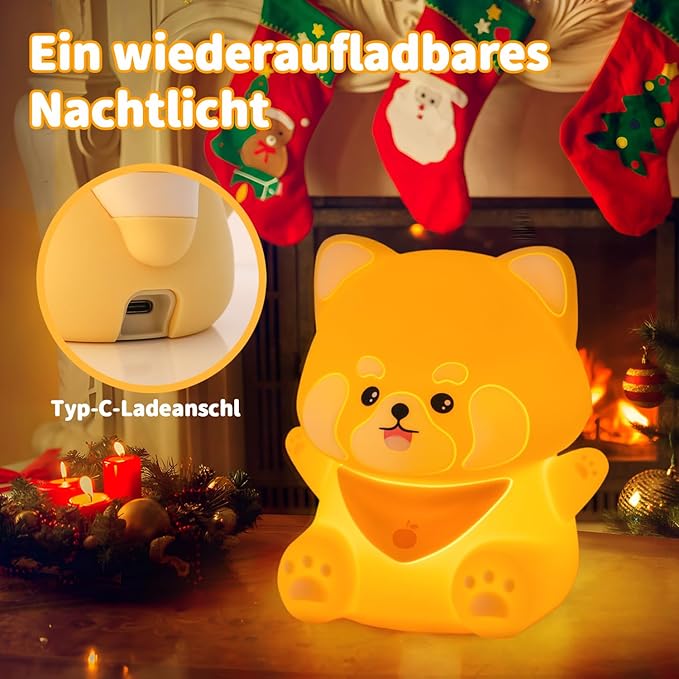Red Panda Night Light, 50-Hour Battery & Pat Control, Squishy Silicone Lamp - Image 2
