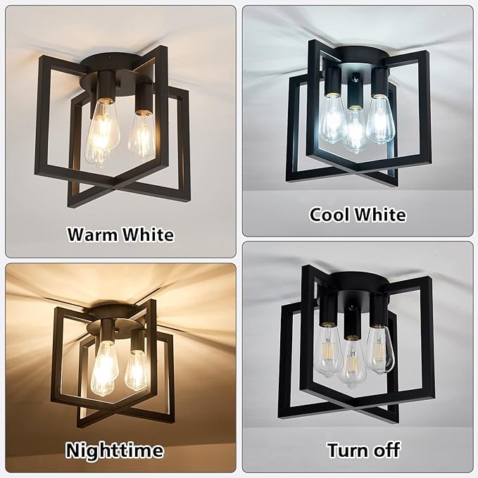 ZGLAOJT 3-Lights Ceiling Light Fixture, Industrial Black Semi Flush Mount - Image 6