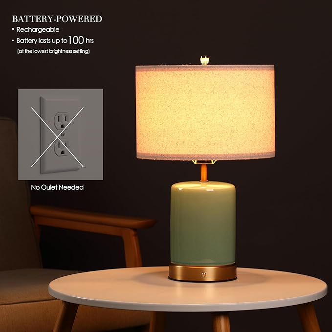O’Bright Dune - Battery Powered Table Lamp, Rechargeable Cordless Ceramic Lamp - Image 2