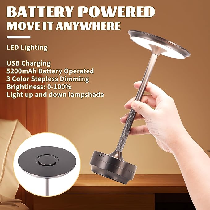 Rechargeable Cordless LED Table Lamps Touch Sensor Light, 3-Levels Portable - Image 4