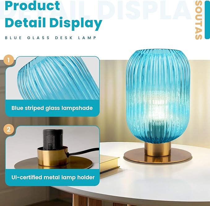 Small Table Lamp for Bedroom, Elegant Ribbed Glass Table Lamp Mid Century - Image 6