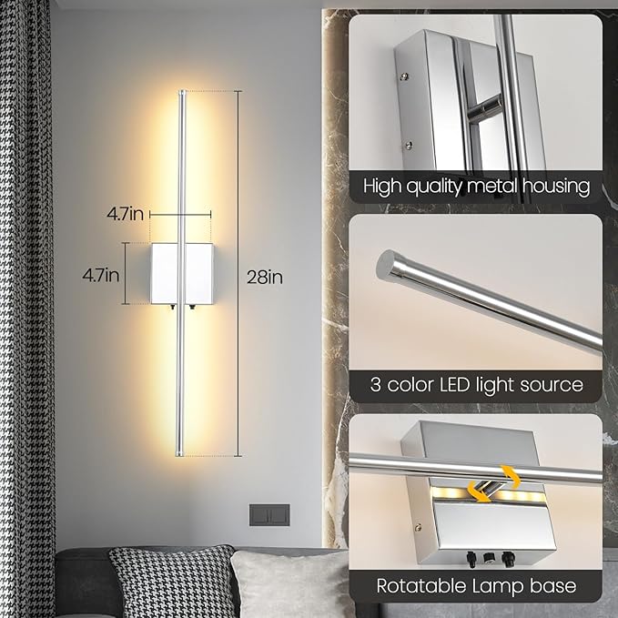 Chrome Wireless LED Battery Operated Wall Sconces, 11000mAh Rechargeable Wall - Image 6