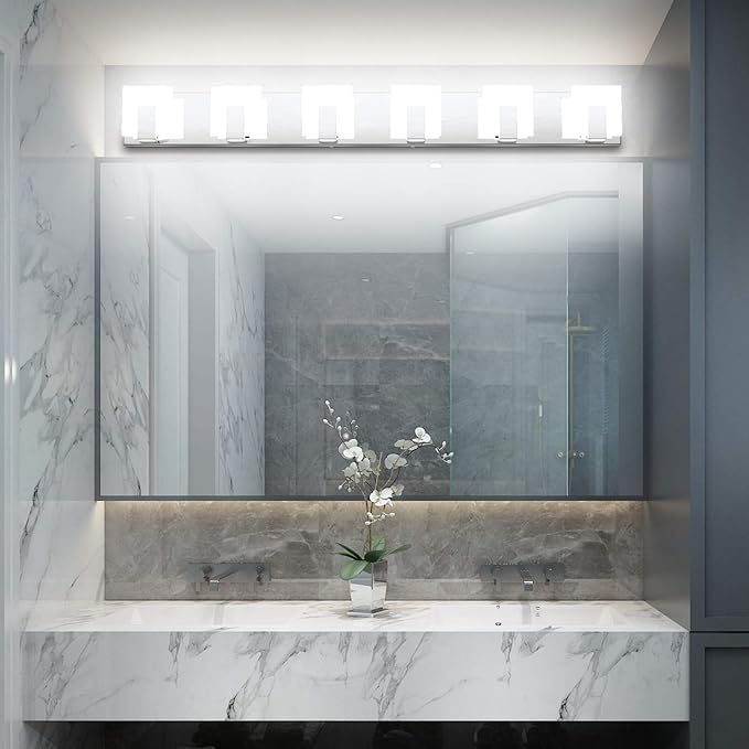 Aipsun 6 Lights Modern LED Bathroom Vanity Light Acrylic Stainless Steel Chrome - Image 2