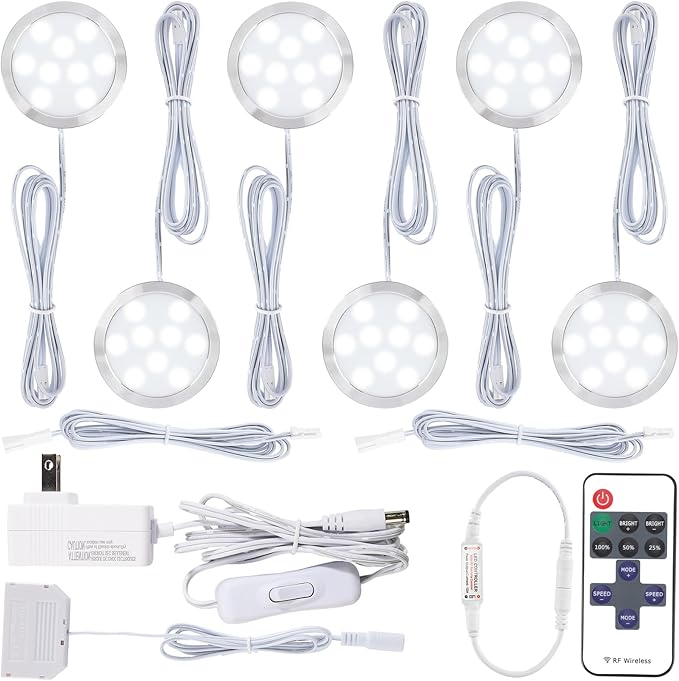 Curio Display Cabinet Light Kit, Small Round Under Counter LED Puck Lights by Meigour