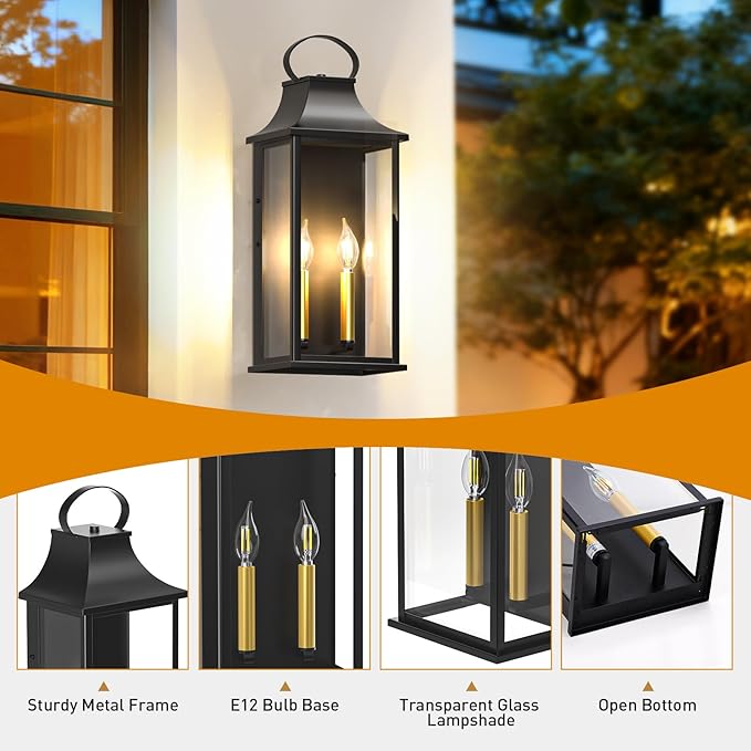 21" Large Outdoor Wall Lights 2 Packs, 2-Light Outdoor Lanterns - Image 4