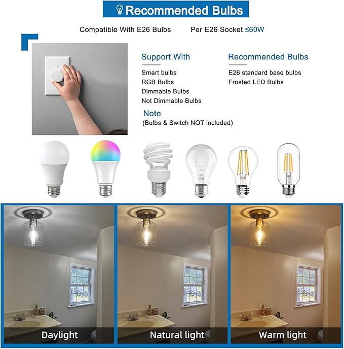 1-Light Semi Flush Mount Ceiling Lights, Brushed Nickel Kitchen Lighting - Image 4